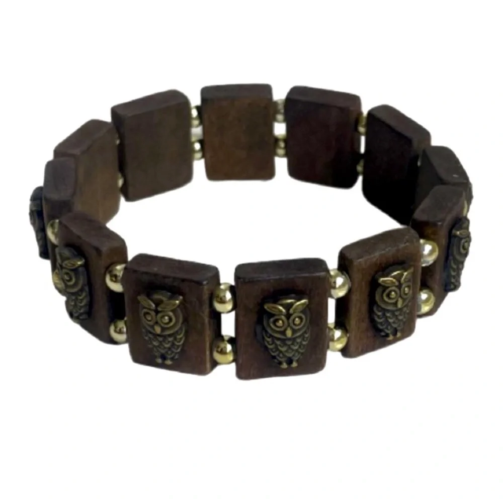 Beaded Owl Wooden Stretch Bracelet Owl Infinity Charm Bracelet